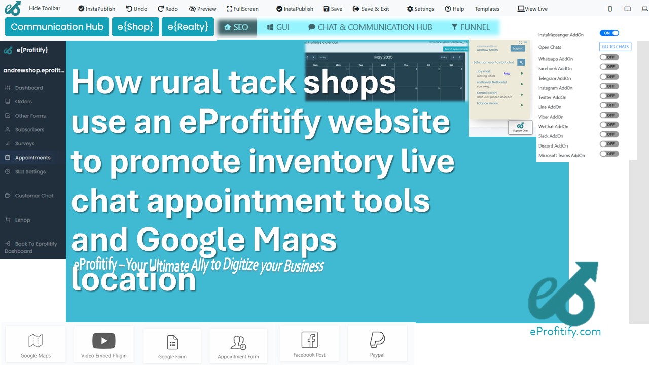 How rural tack shops use an eProfitify website to promote inventory live chat appointment tools and Google Maps location
